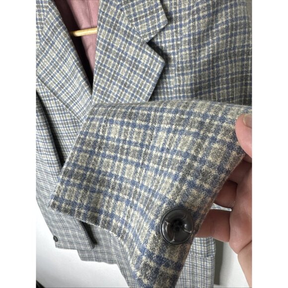 Vintage 1970s Sears Men’s Store Wool Sport Coat Blue Gray Check Plaid Men 36 - Picture 2 of 7